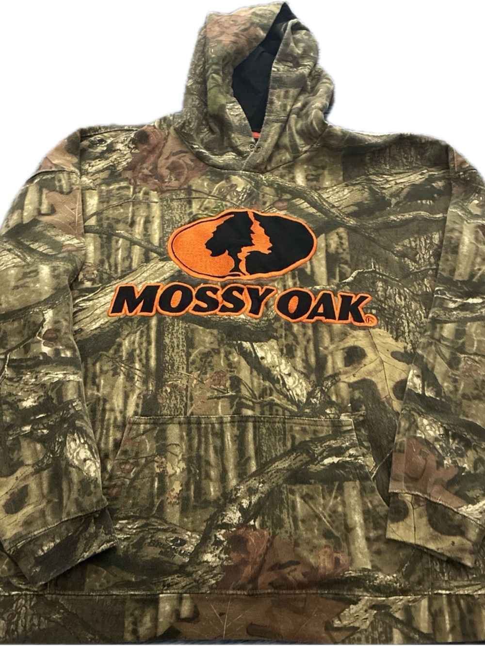 Mossy Oak  Camo Hoodie in Green, Brown with Orange Logo